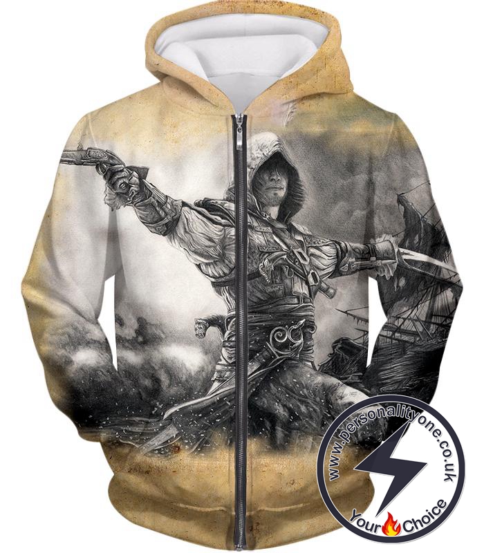 Awesome Assassin Edward James Kenway Cool Animation Zip Up Hoodie